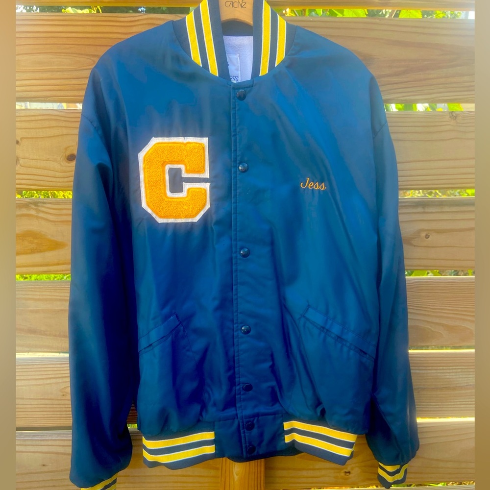 Vintage 80's Women's XL Navy Blue Varsity Letterman Bomber Jacket